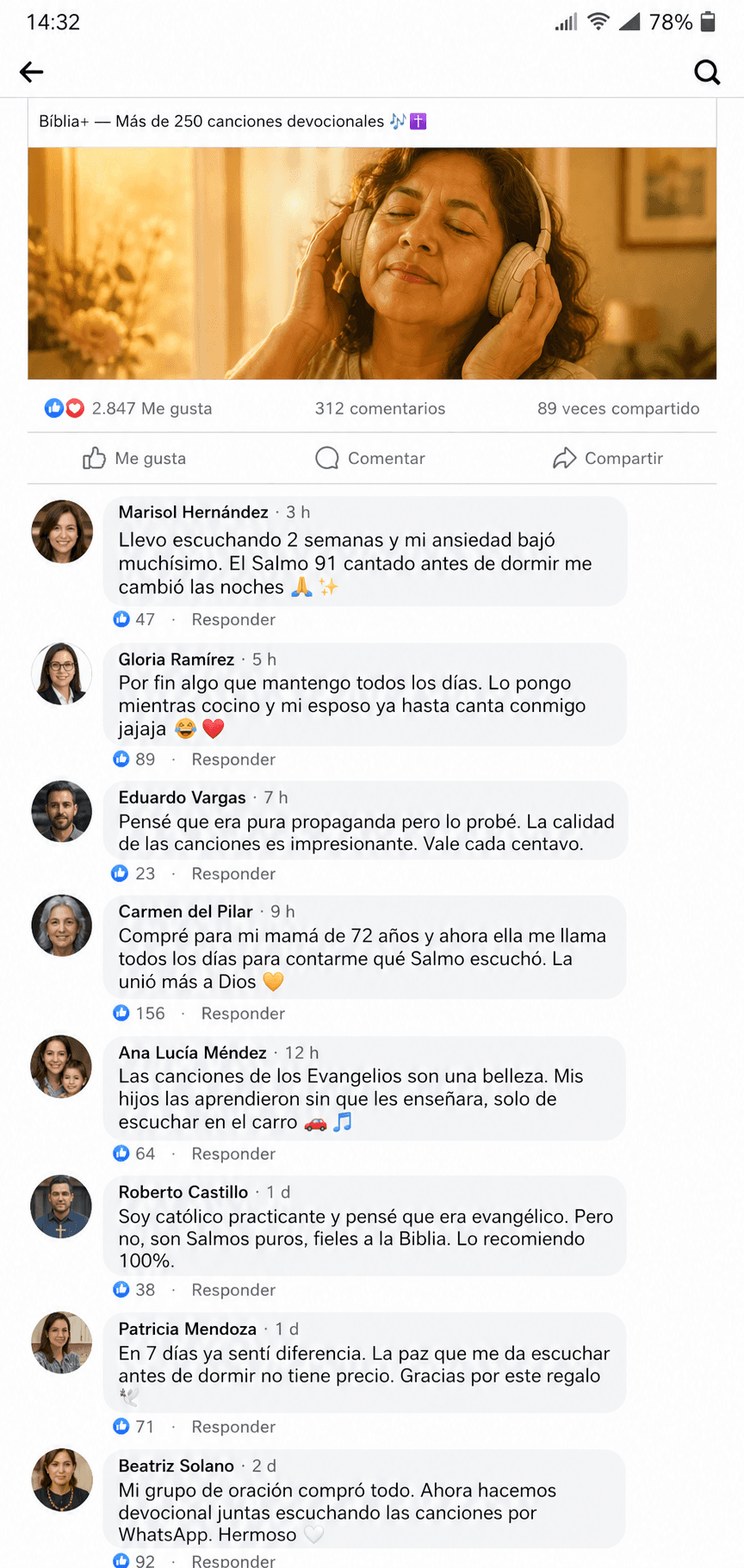 Comentarios reales en Facebook sobre Bíblia+