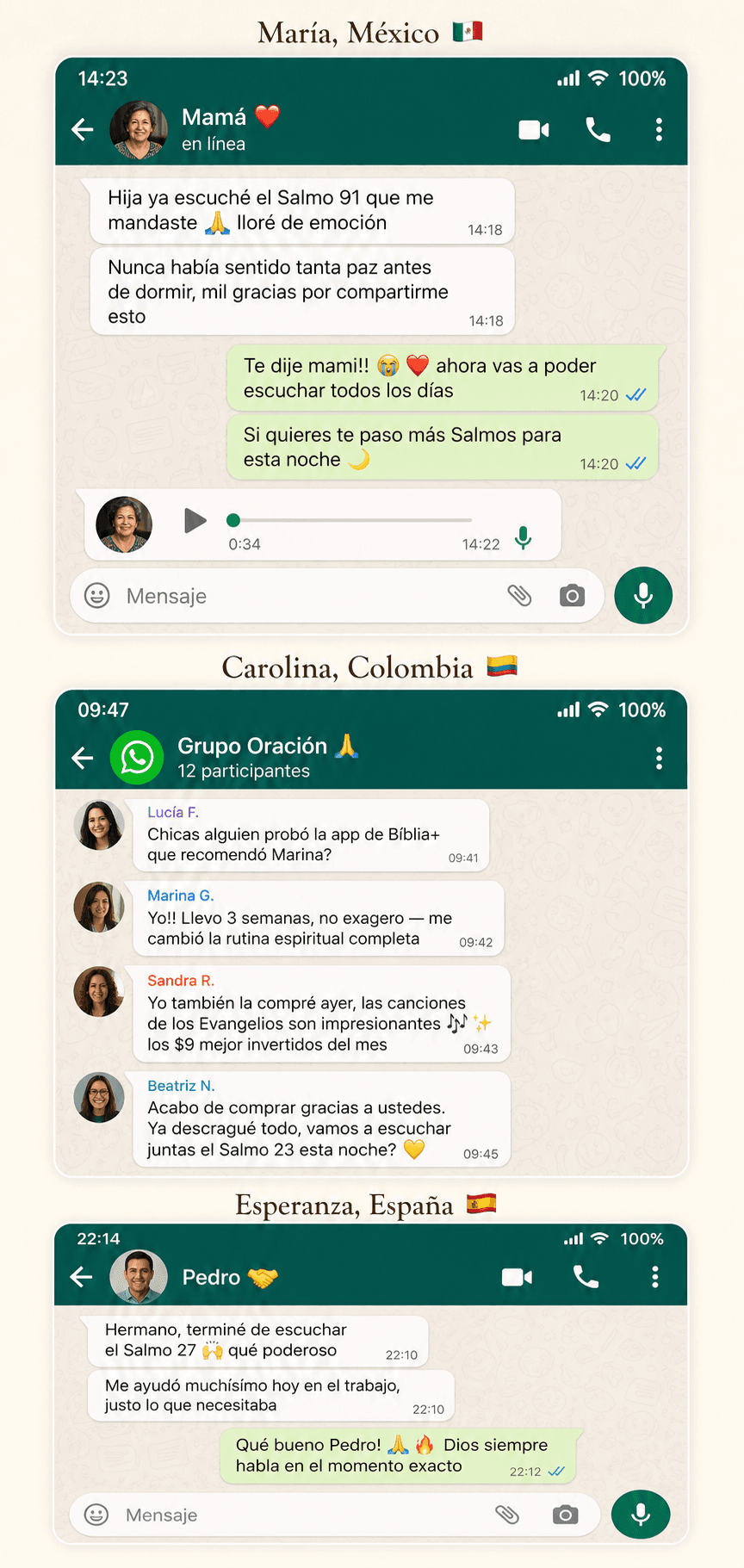 Mensajes de WhatsApp de personas que usan Bíblia+